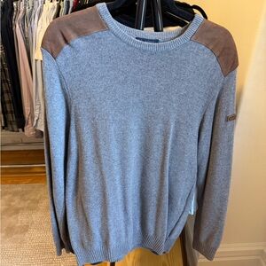 Paul & Shark Gray Crewneck Sweater with Brown Shoulder Patches